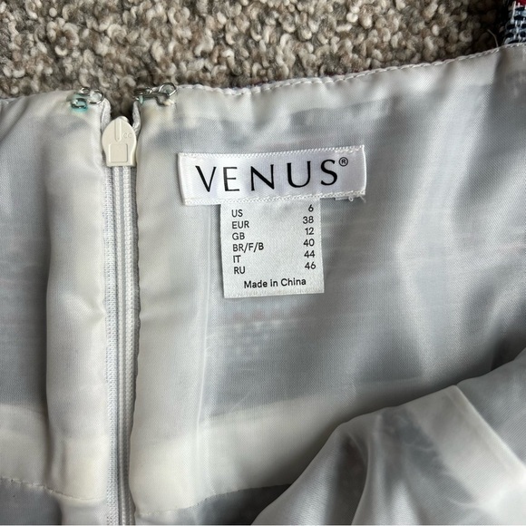 Venus Multi Color Tweed Cut Out Mini Dress With Fringe Hem, Size 6 - Picture 5 of 12